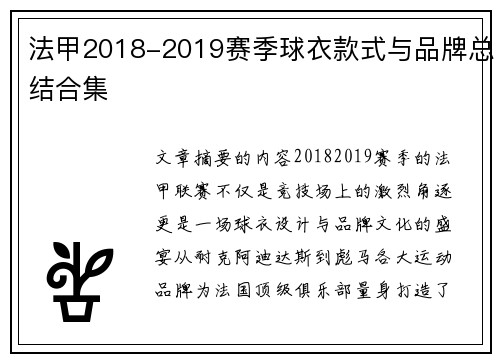 法甲2018-2019赛季球衣款式与品牌总结合集
